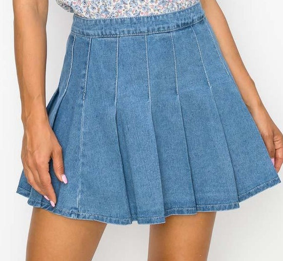 Denim Pleated Skirt